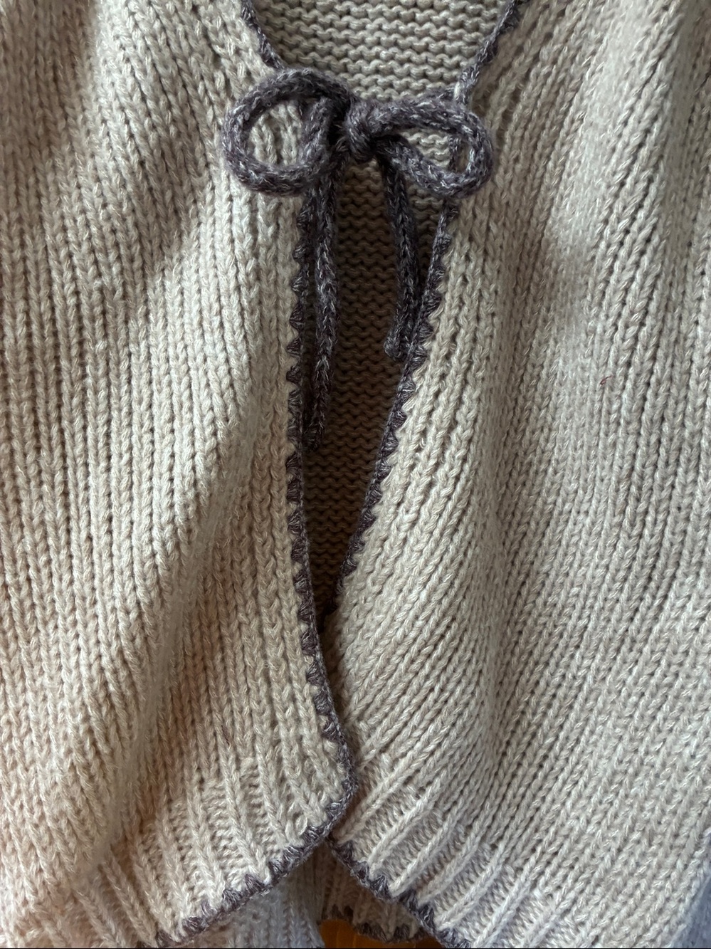 Cozy Taupe Knit Tie-Front Women's Sweater - Picture 2 of 7